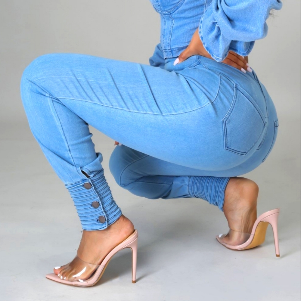 Denim Button Cuffed Pants - Picture 2 of 4